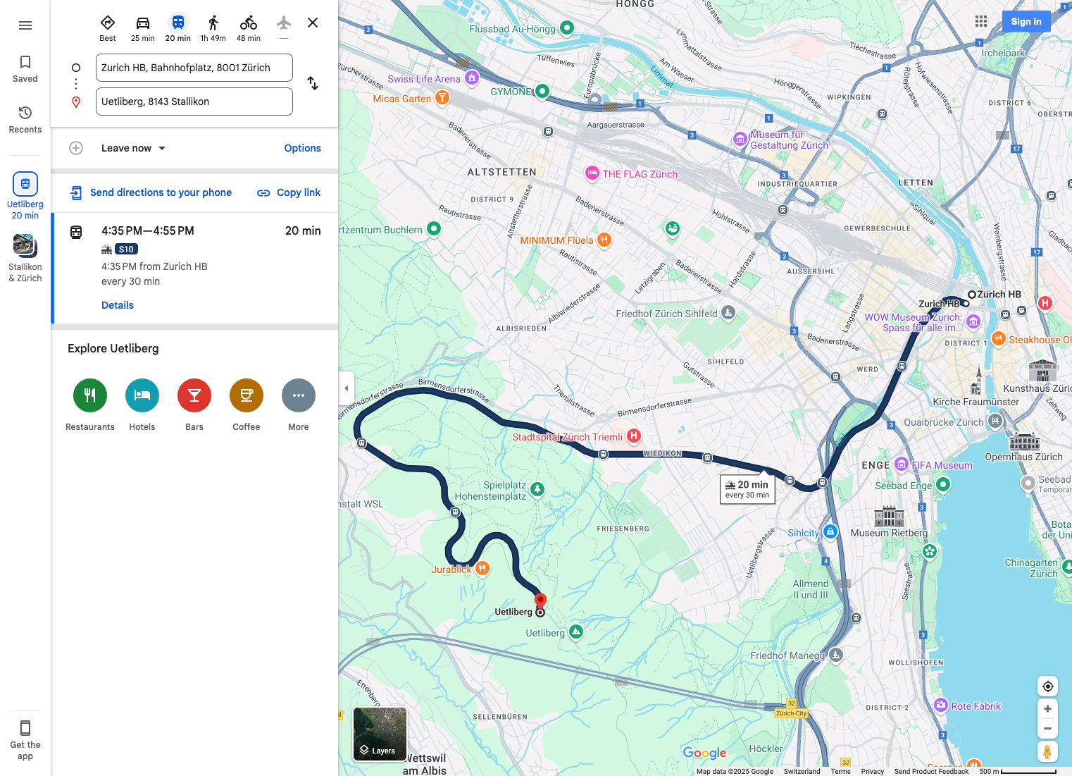 Маршрут на поезде от центрального вокзала